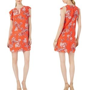 VINCE CAMUTO Keyhole Orange Floral Chiffon Shift Mini Dress Sz 12 NWOTโ Light
